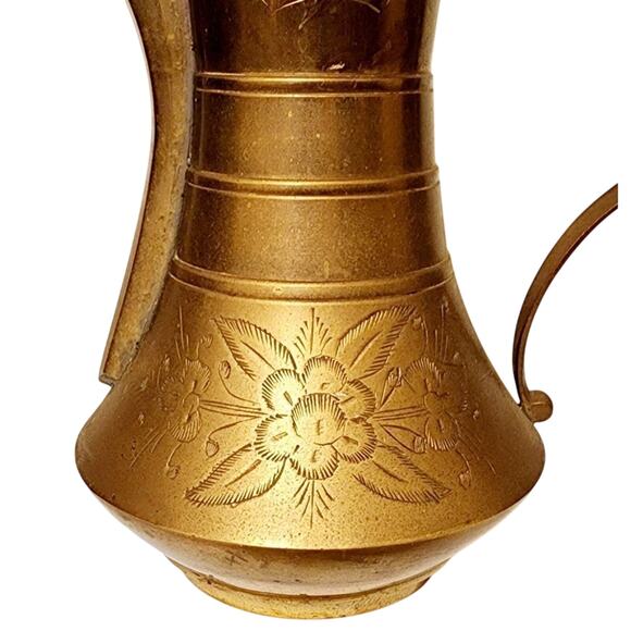 Vintage Solid Brass Dallah 13.5" Tea/Coffee Pot Pitcher w/ Handle & Hinged Lid - Picture 5 of 10